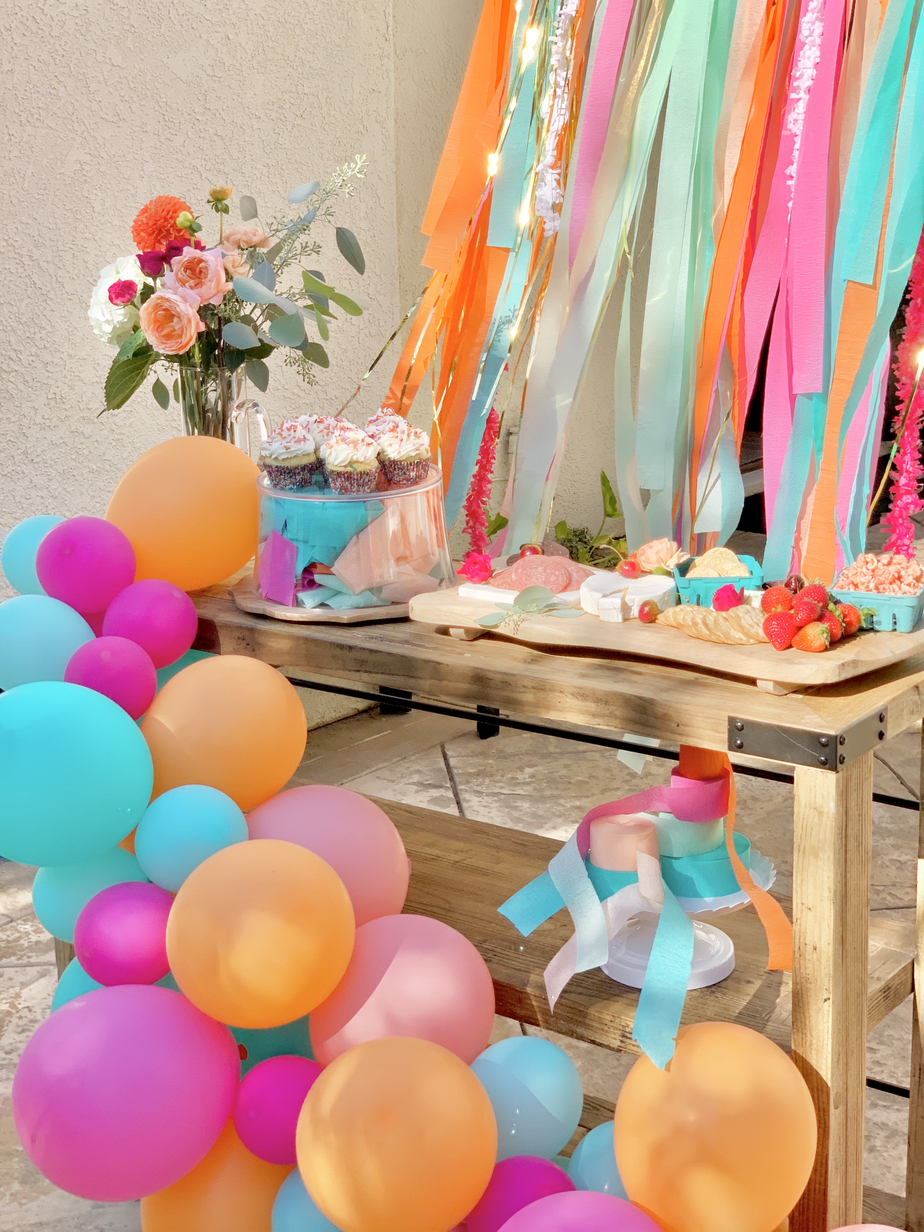 Birthday doorway streamers, made from dollar tree table cloths.